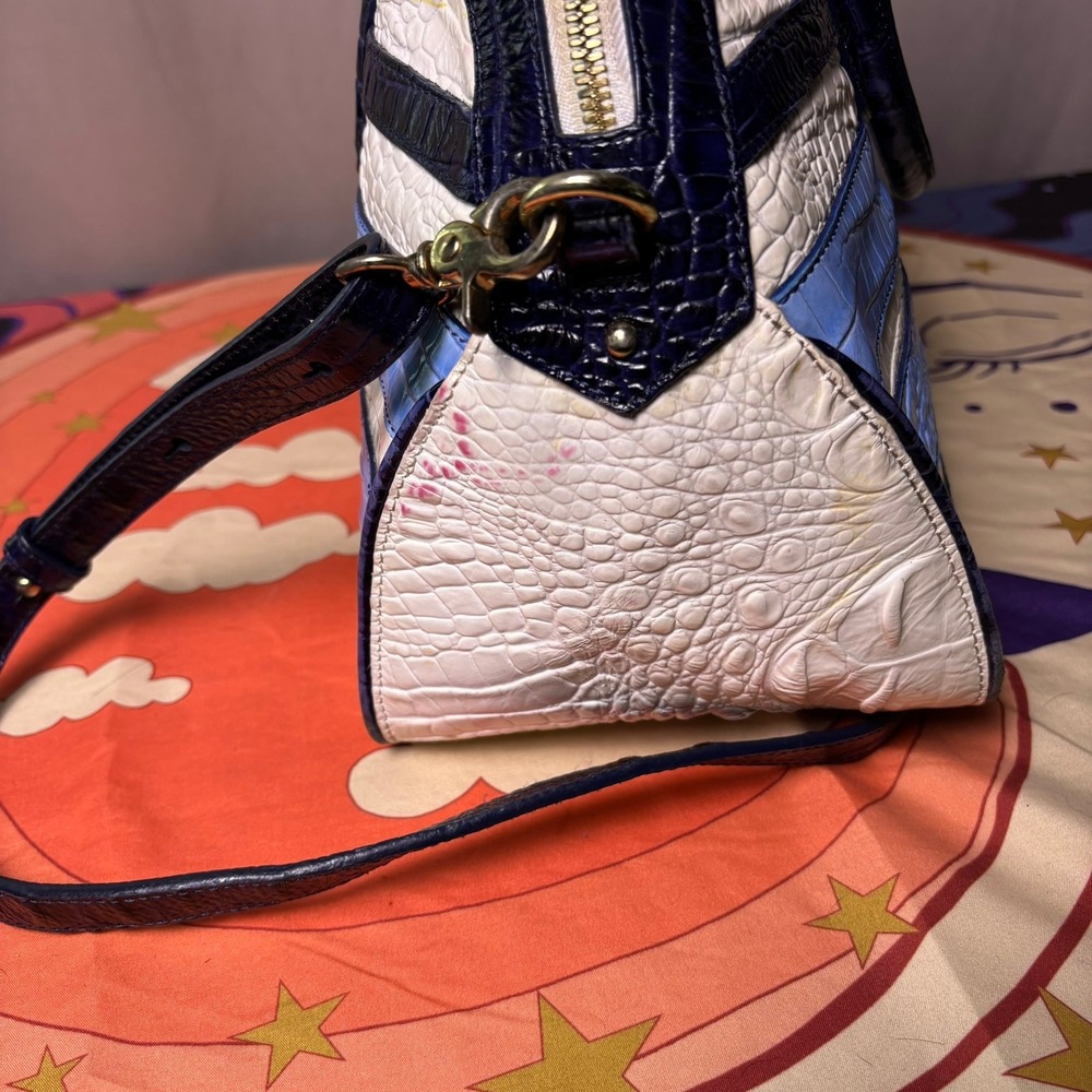 Brahmin Vineyard Croc Embossed Leather Satchel White Nautical Bag luxury Purse - Picture 4 of 16